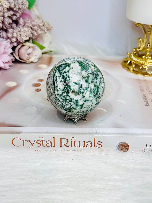 Druzy Moss Agate Sphere On Stand 172g