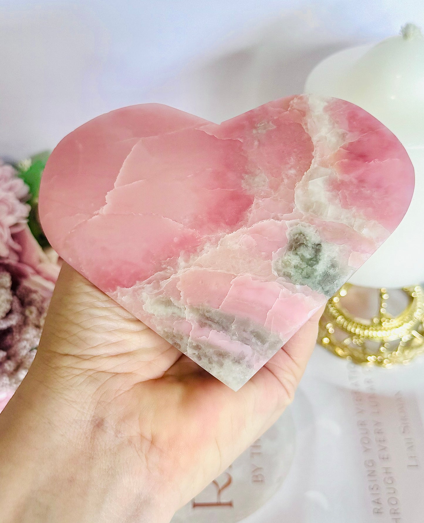 Absolutely Gorgeous Large Pink Opal Heart Carving On Stand 12cm