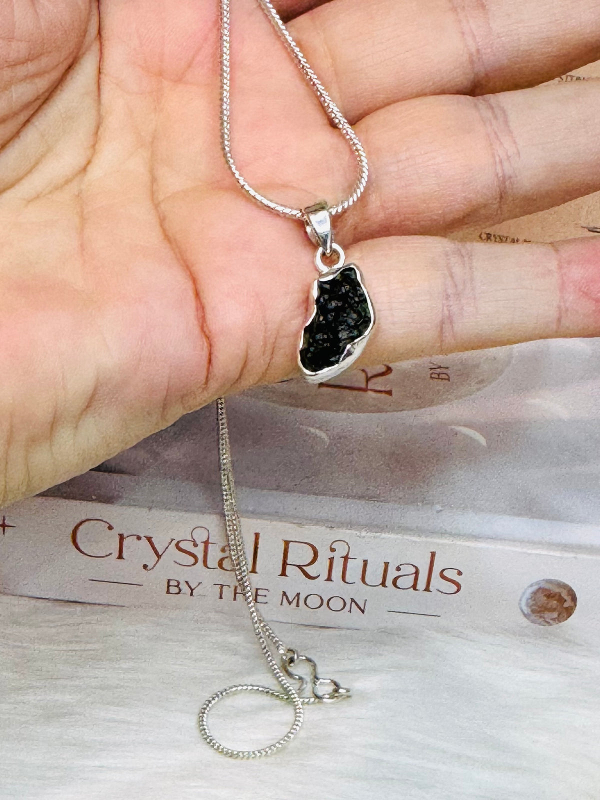 Rare Moldavite Tektite Sterling Silver Pendant & Chain with Certification of Authenticity