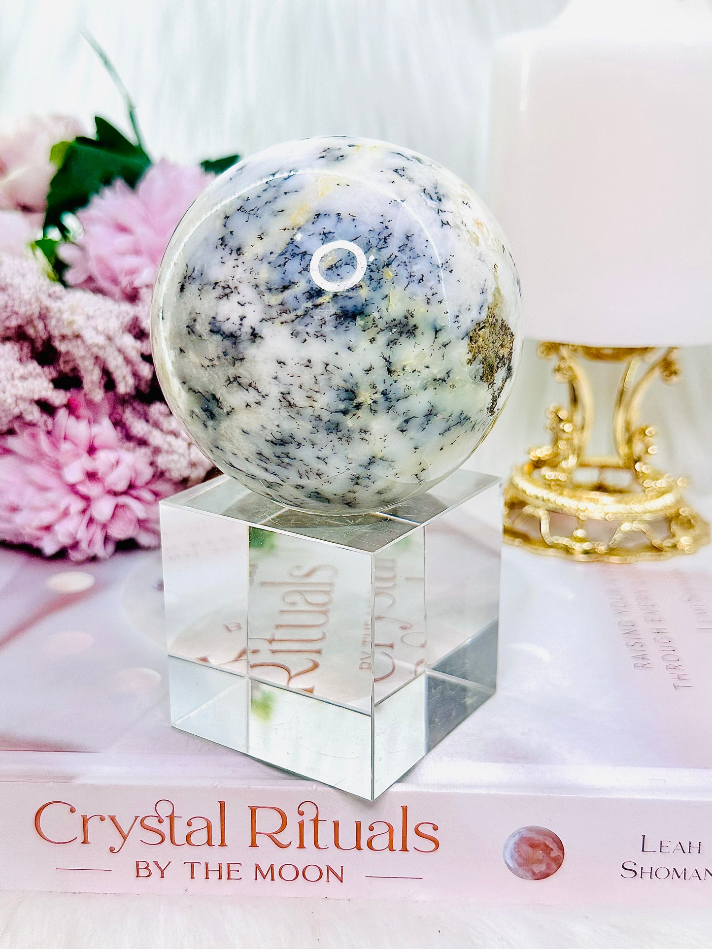 Spiritual Healing ~ Incredible Large 404gram Dentrictic Opal Sphere On Silver Stand (glass stand in pic is display only)