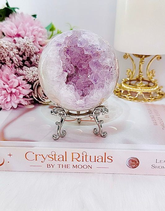 She Is Divine!!! All Class, Gorgeous Large 396gram Druzy Pink Amethyst Sphere From Brazil On Stand An Absolute Stunner