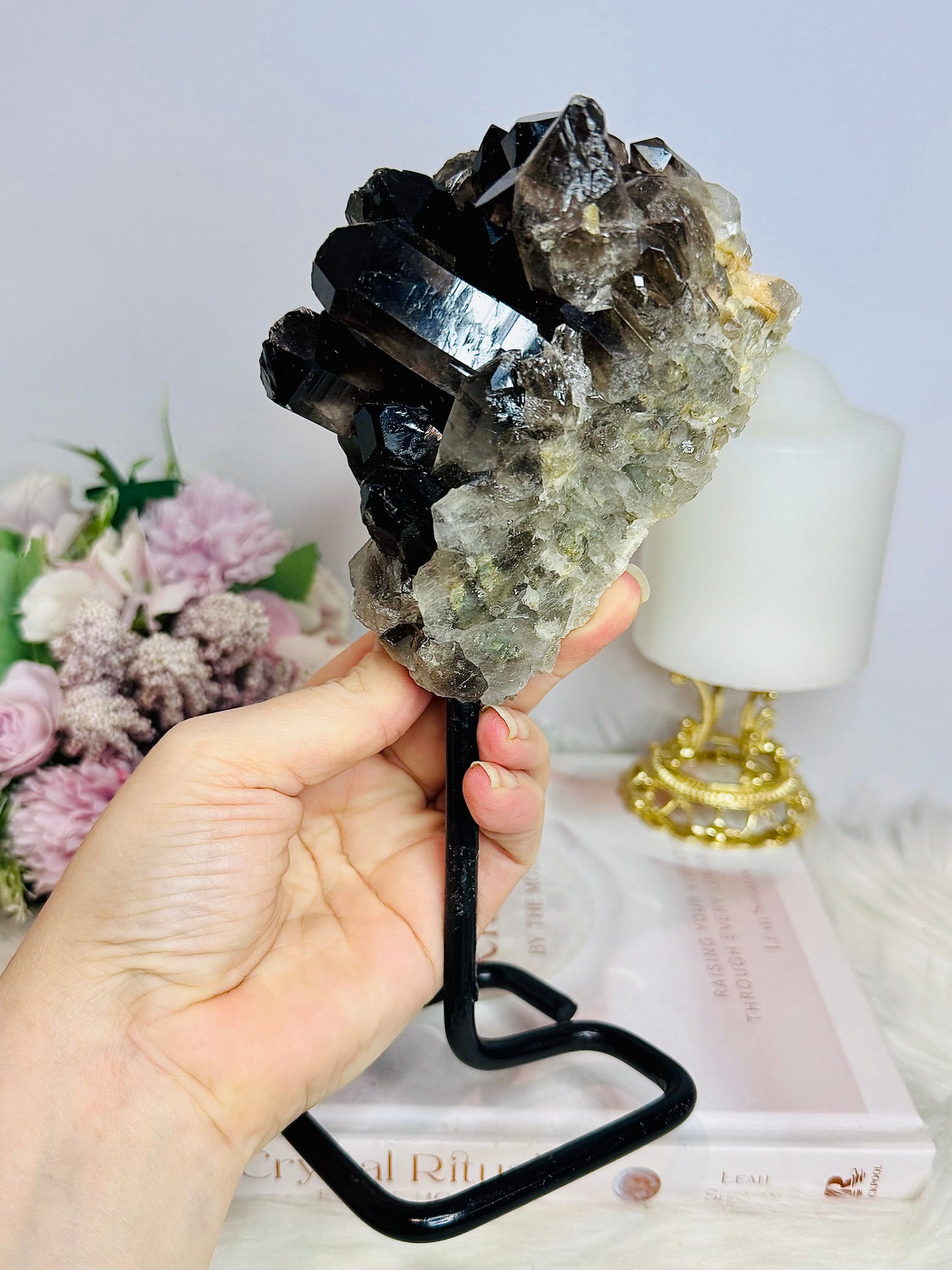 Large Smokey Quartz Cluster On Stand 812g 20cm