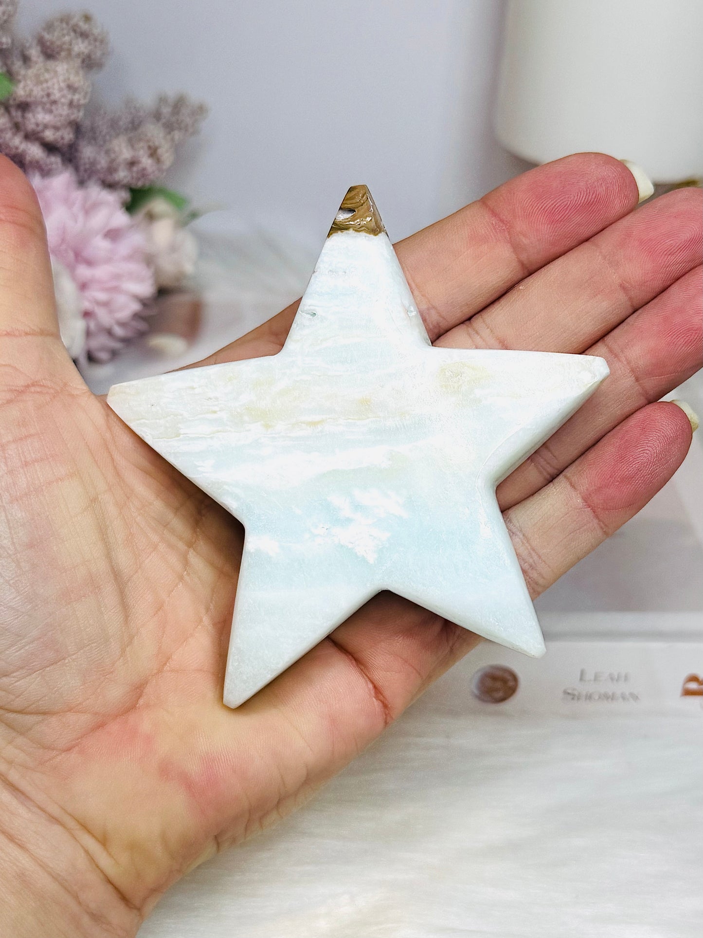 Large Caribbean Calcite Star on Stand 8cm (small chip on one point)
