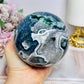 High Grade Druzy Moss Agate Sphere on Stand 1.09KG