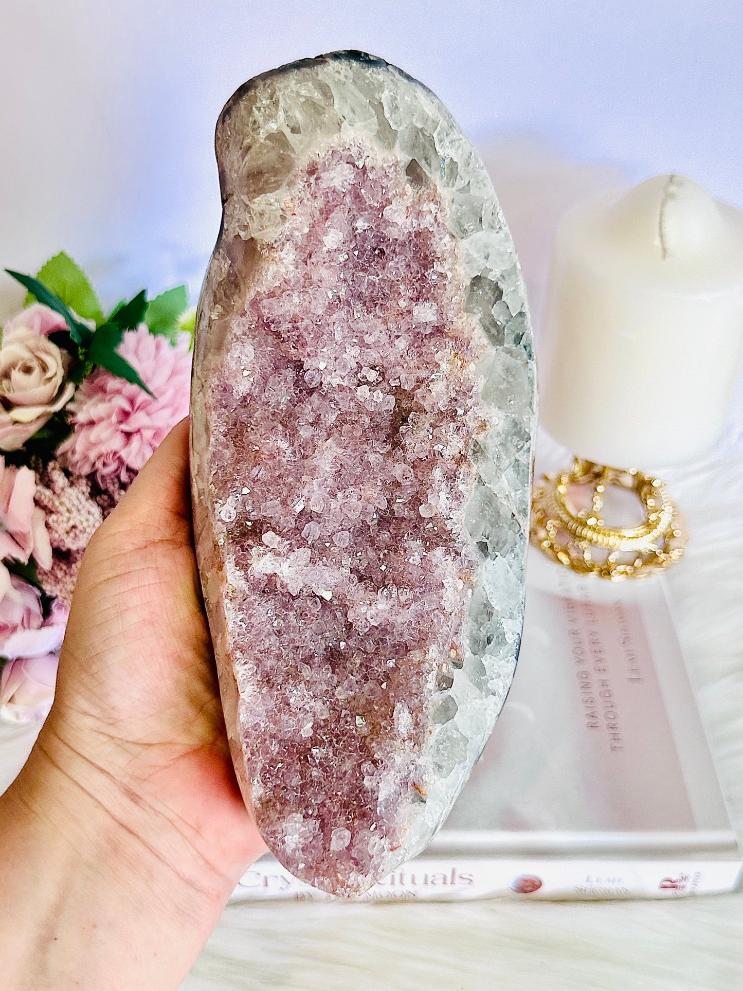Wow!!! Elegant & Classy Large Shimmering Natural Druzy Amethyst Freeform 21cm 1.2KG On Stand From Brazil