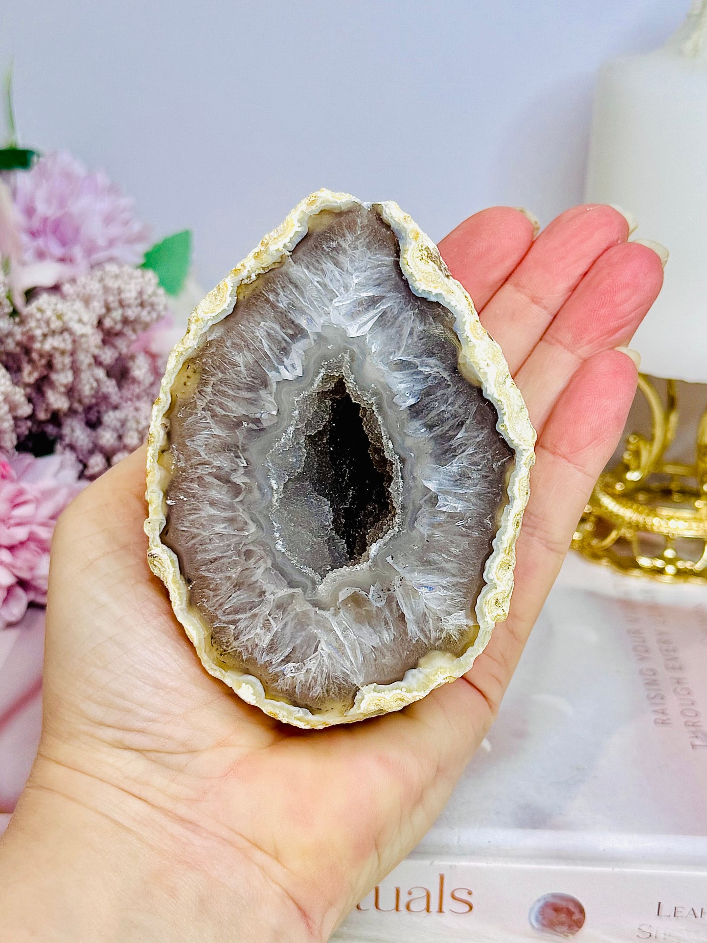 Large Druzy Agate Geode On Stand 372g
