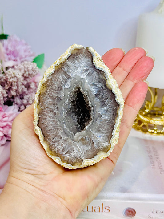 Large Druzy Agate Geode On Stand 372g