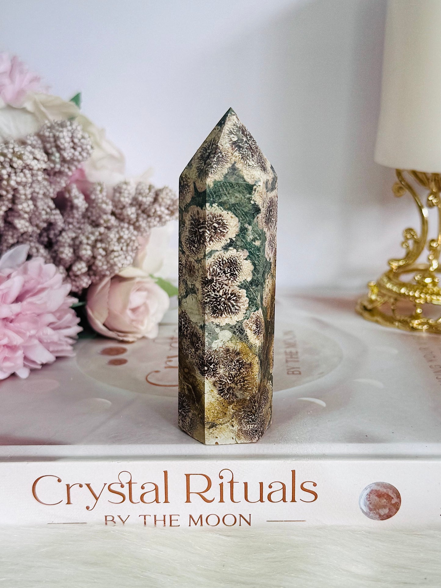 Beautiful Chunky 9cm Green Firework | Flower Agate Tower