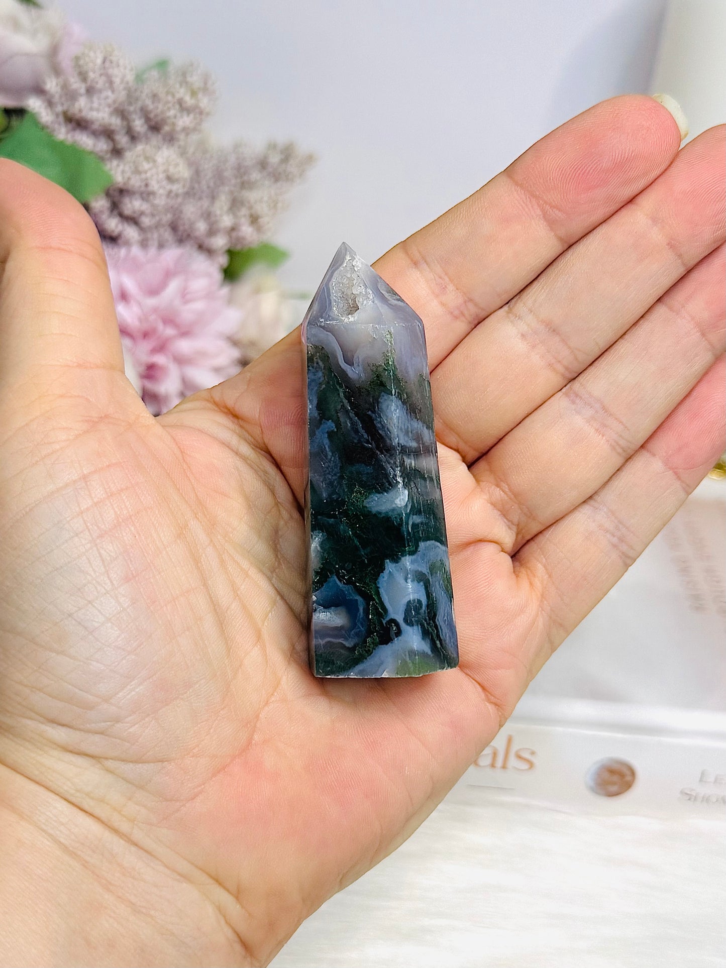 Druzy Moss Agate Tower 7cm