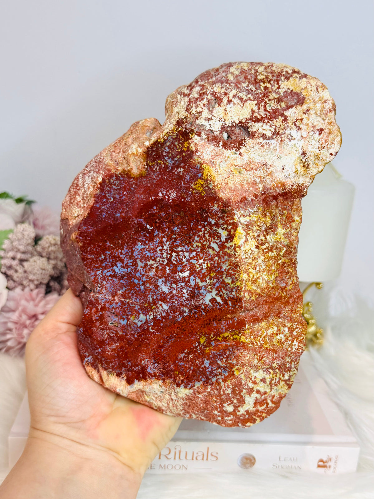 Large High Grade Ocean Jasper Druzy Slab On Stand 19cm 913g