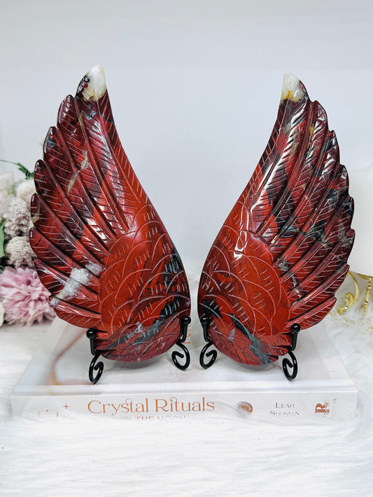 Large Chunky Red Jasper Wings on Stands 18cm