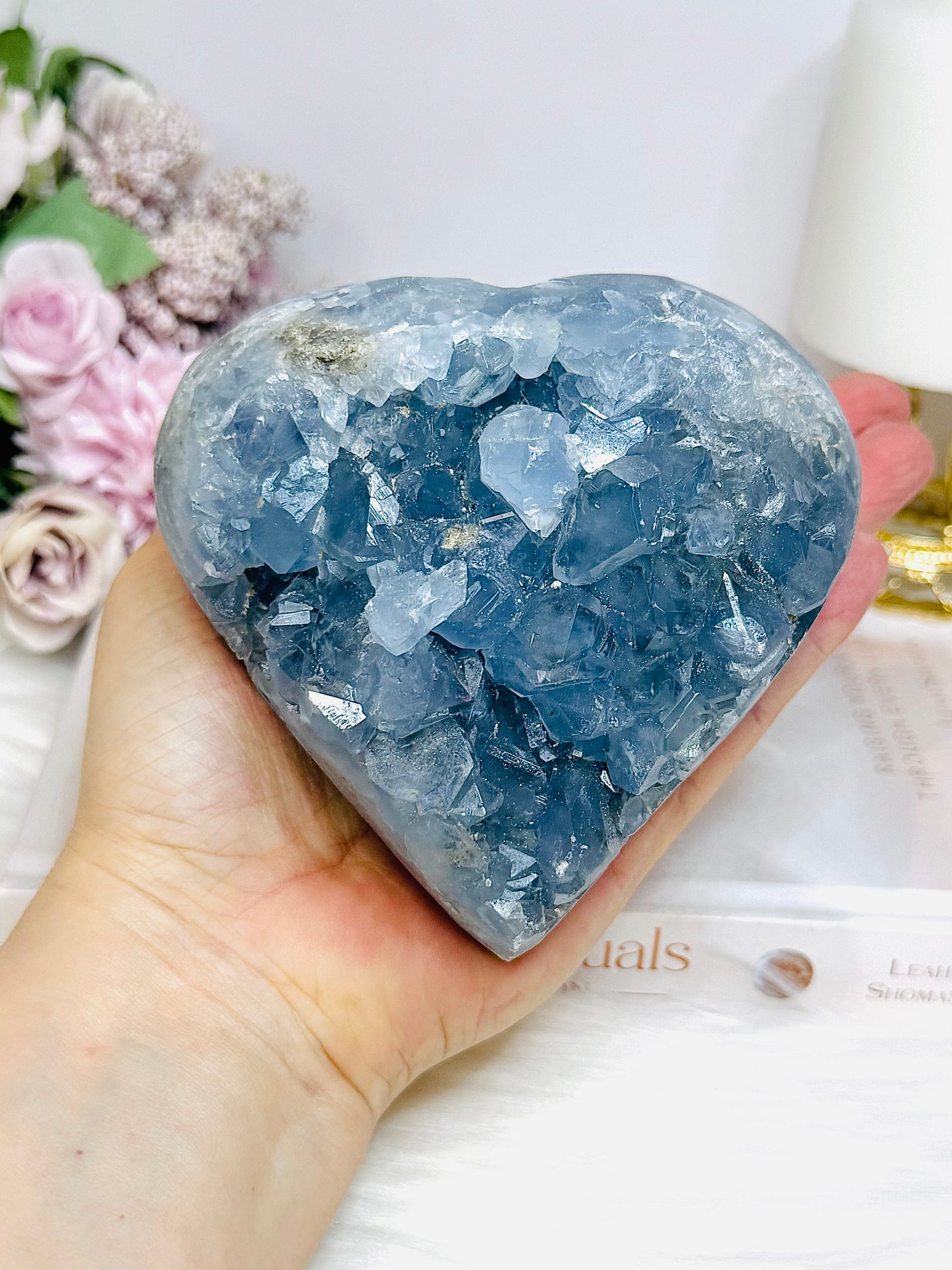 Deep Blue Celestite Cluster Heart 1.5KG 10.5cm