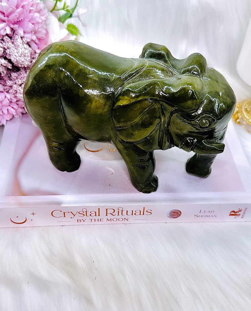 Luck & Good Energy ~ Absolutely Huge 889Gram Green Jade Gorgeous Perfectly Carved Elephant