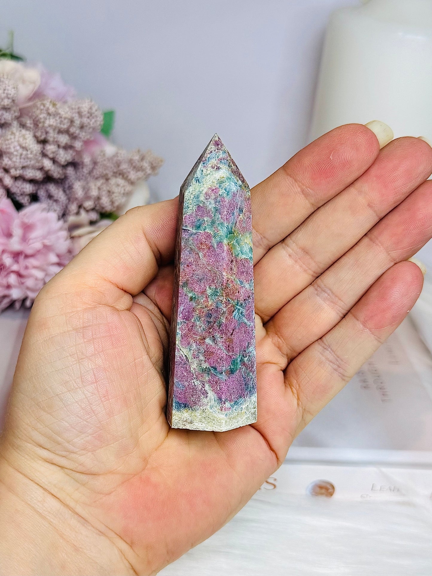 Rare Ruby In Blue Apatite Tower (UV Reactive) 9cm