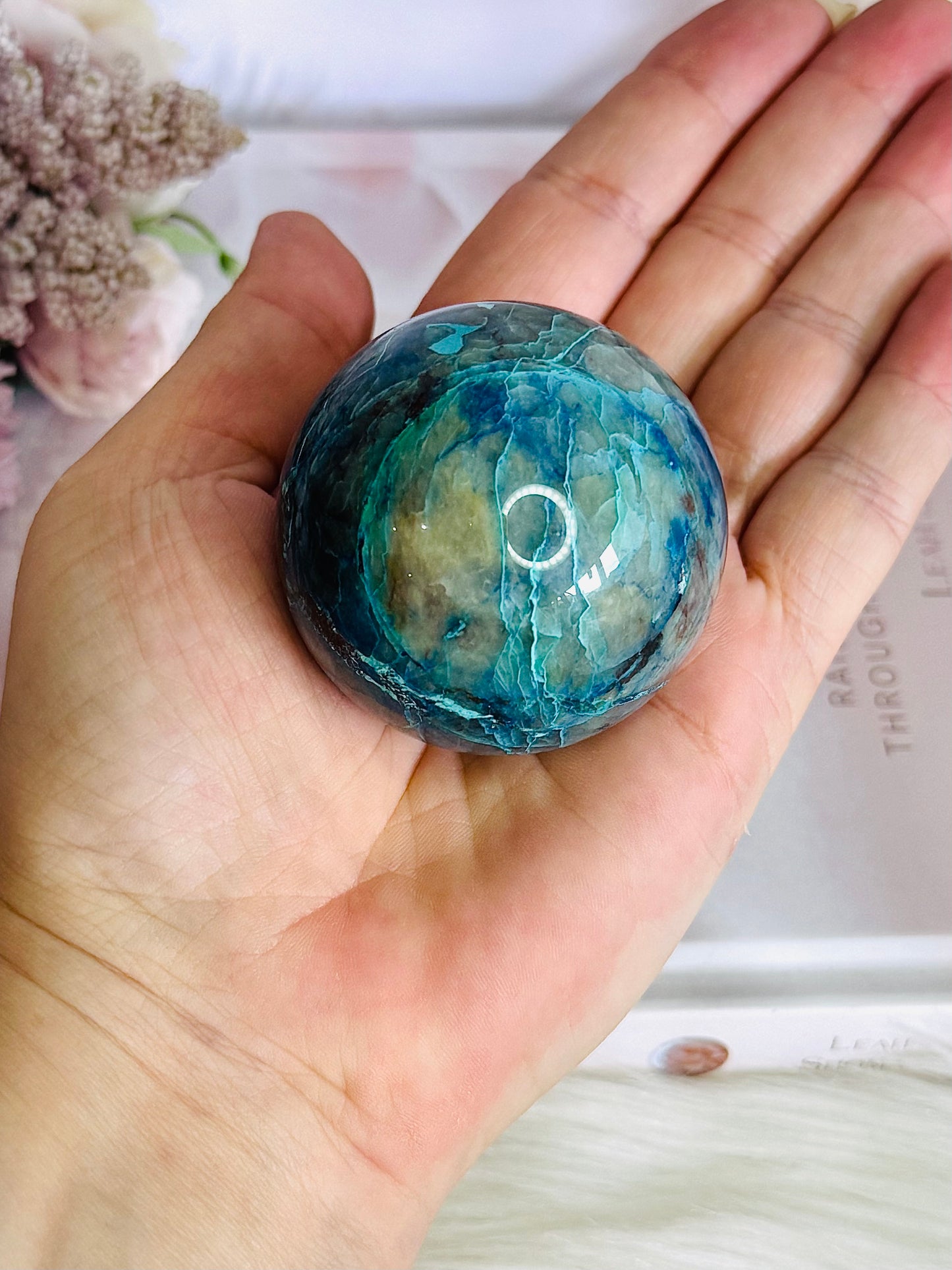 Absolutely Incredible High Grade Chrysocolla Sphere on Stand 198grams