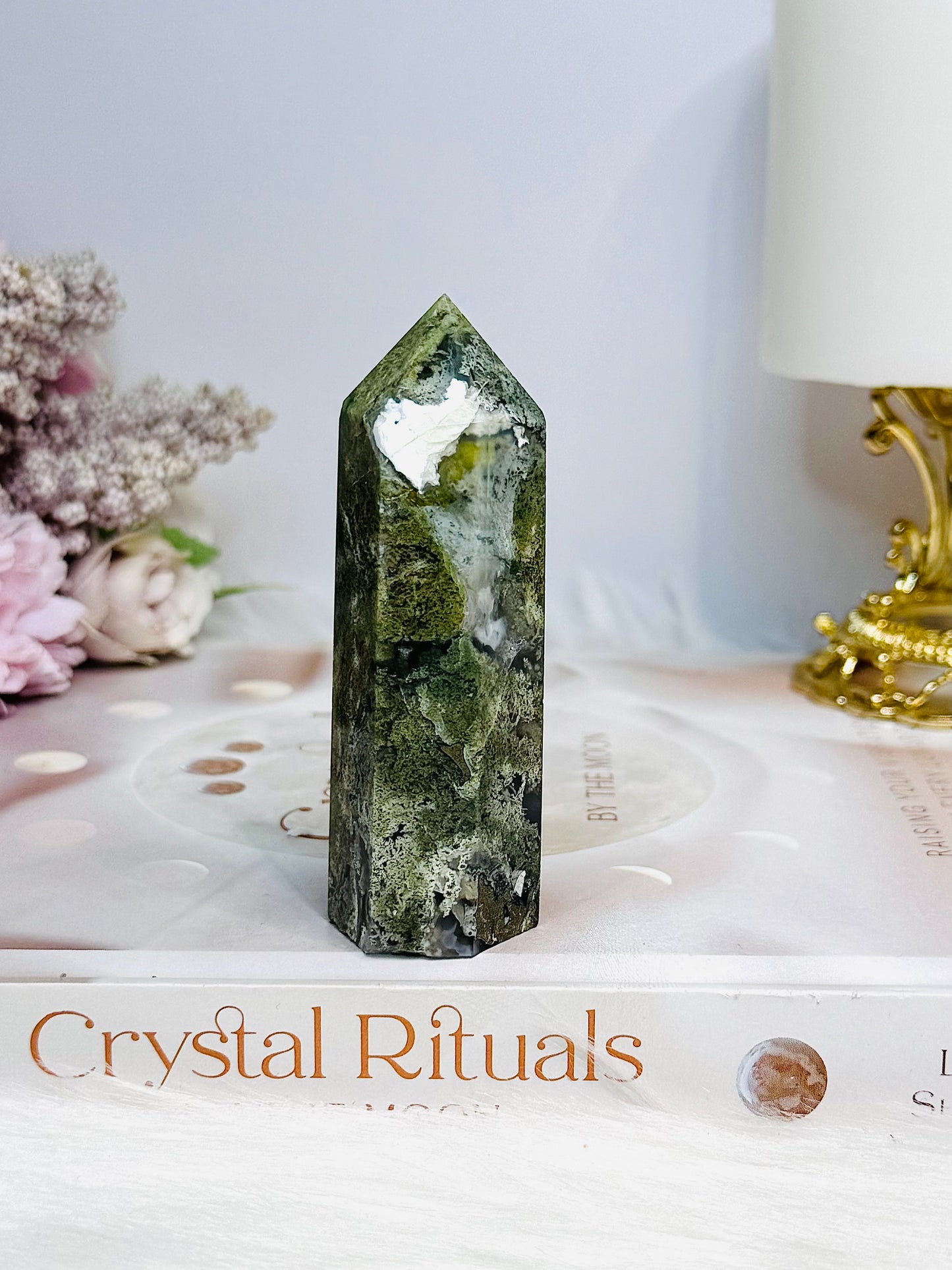 Green Moss Agate Druzy Tower 8.5cm