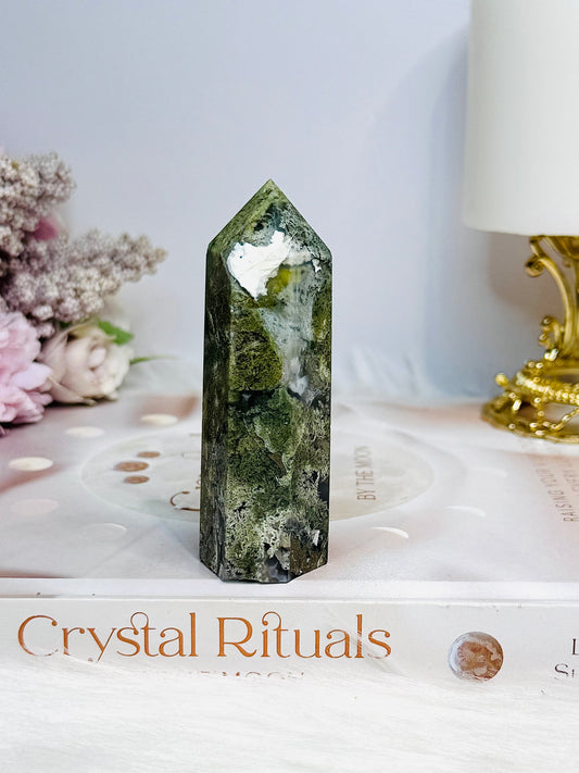 Green Moss Agate Druzy Tower 8.5cm