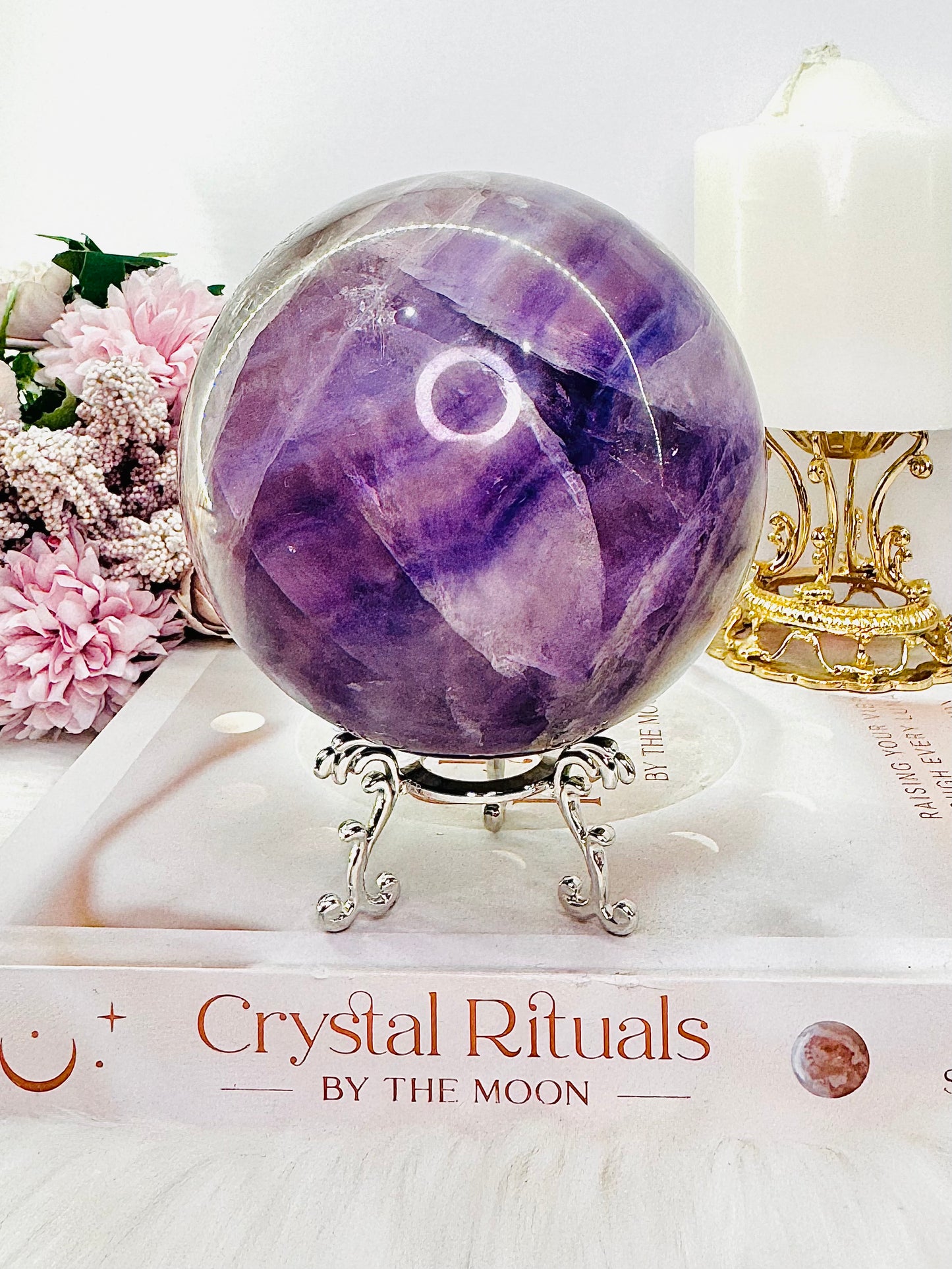 Huge 1.53KG Purple Fluorite Sphere with Rainbows on Stand