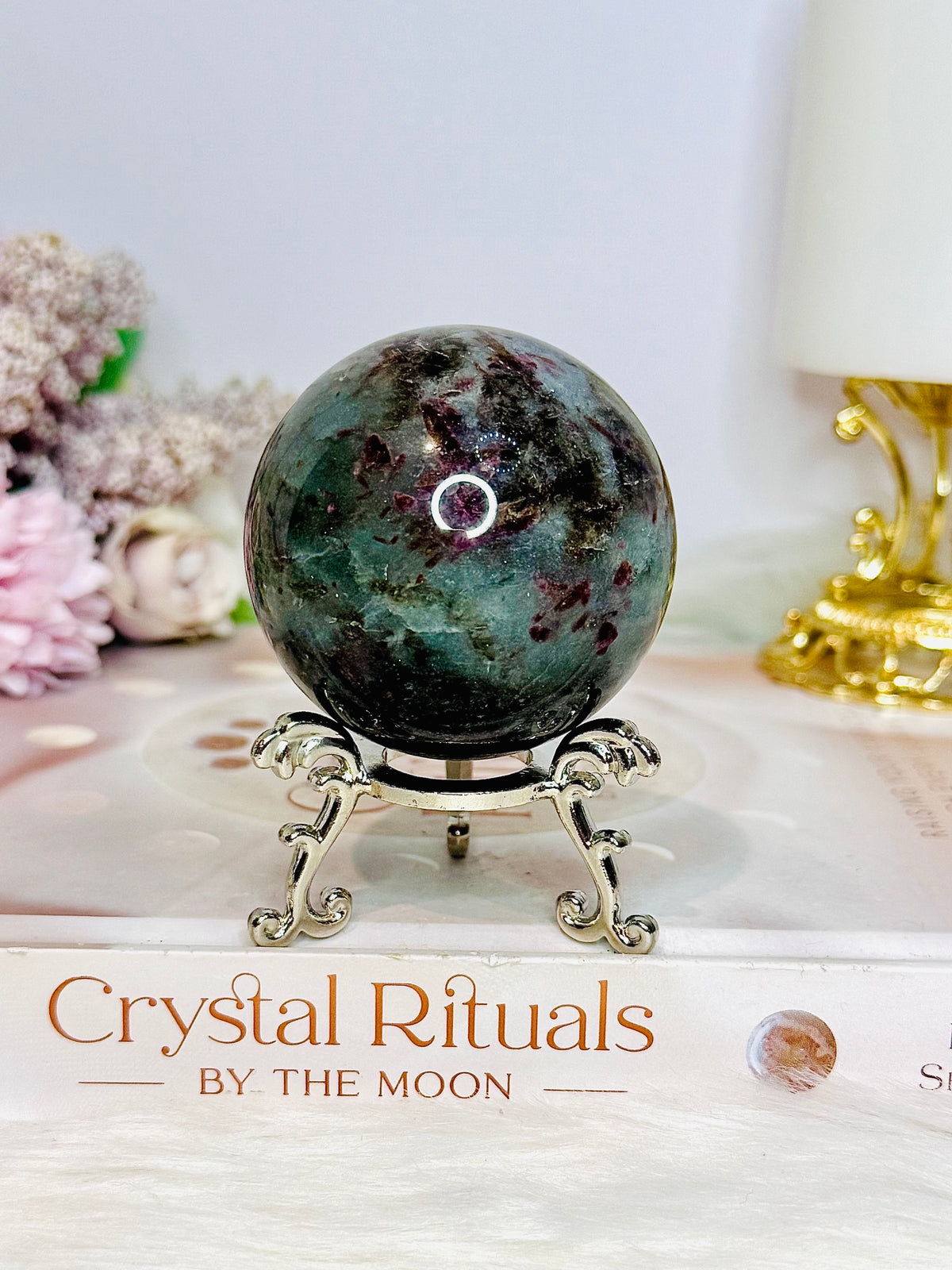 Rare Aquamarine & Pink Tourmaline Sphere on Stand 234g