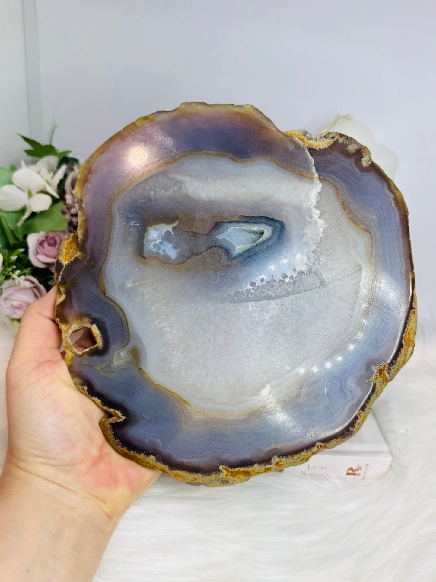 Large Druzy Agate Polished Slab on Stand 20cm 1.19KG