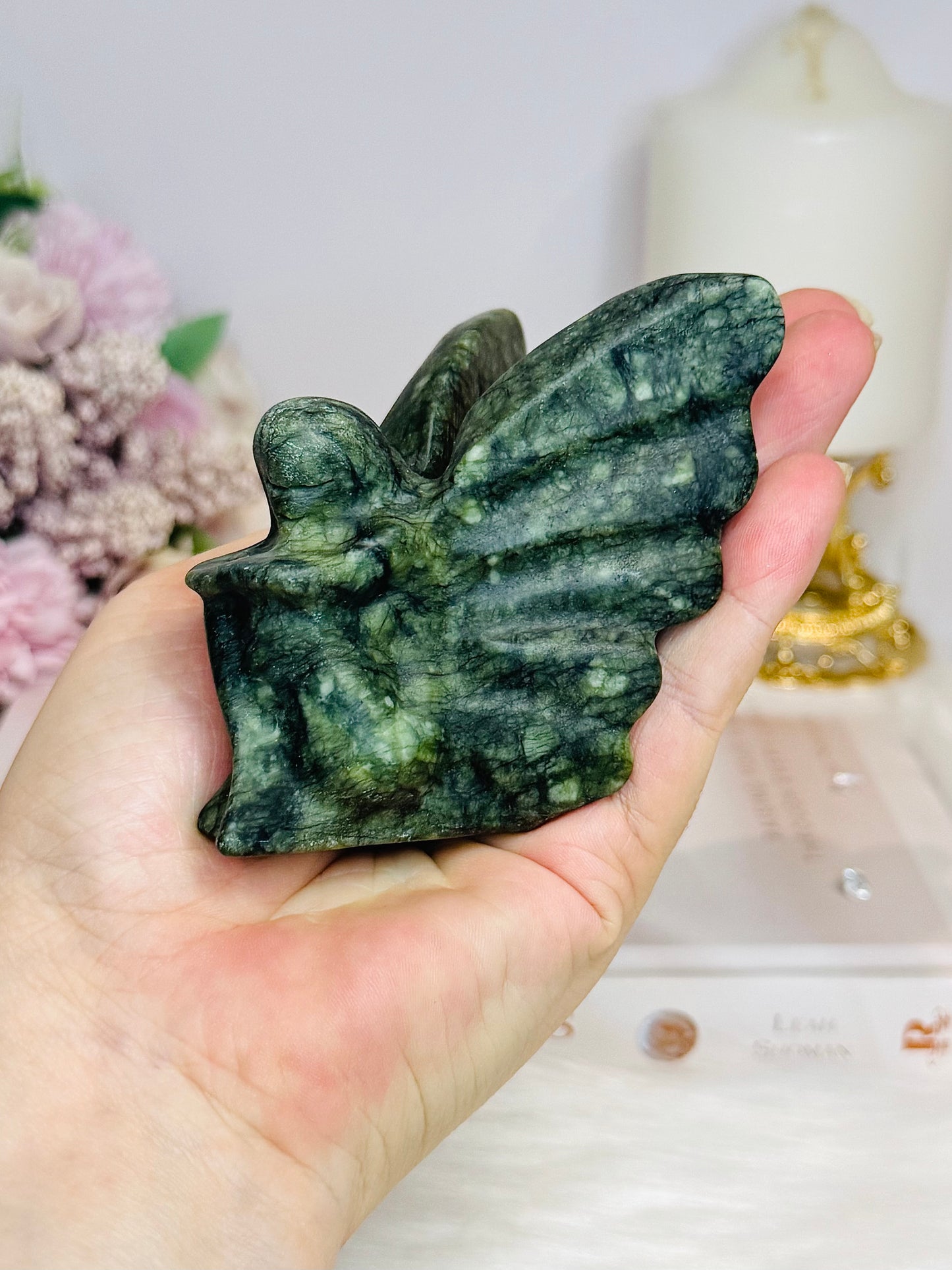 Green Jade Sitting Fairy Carving 8cm