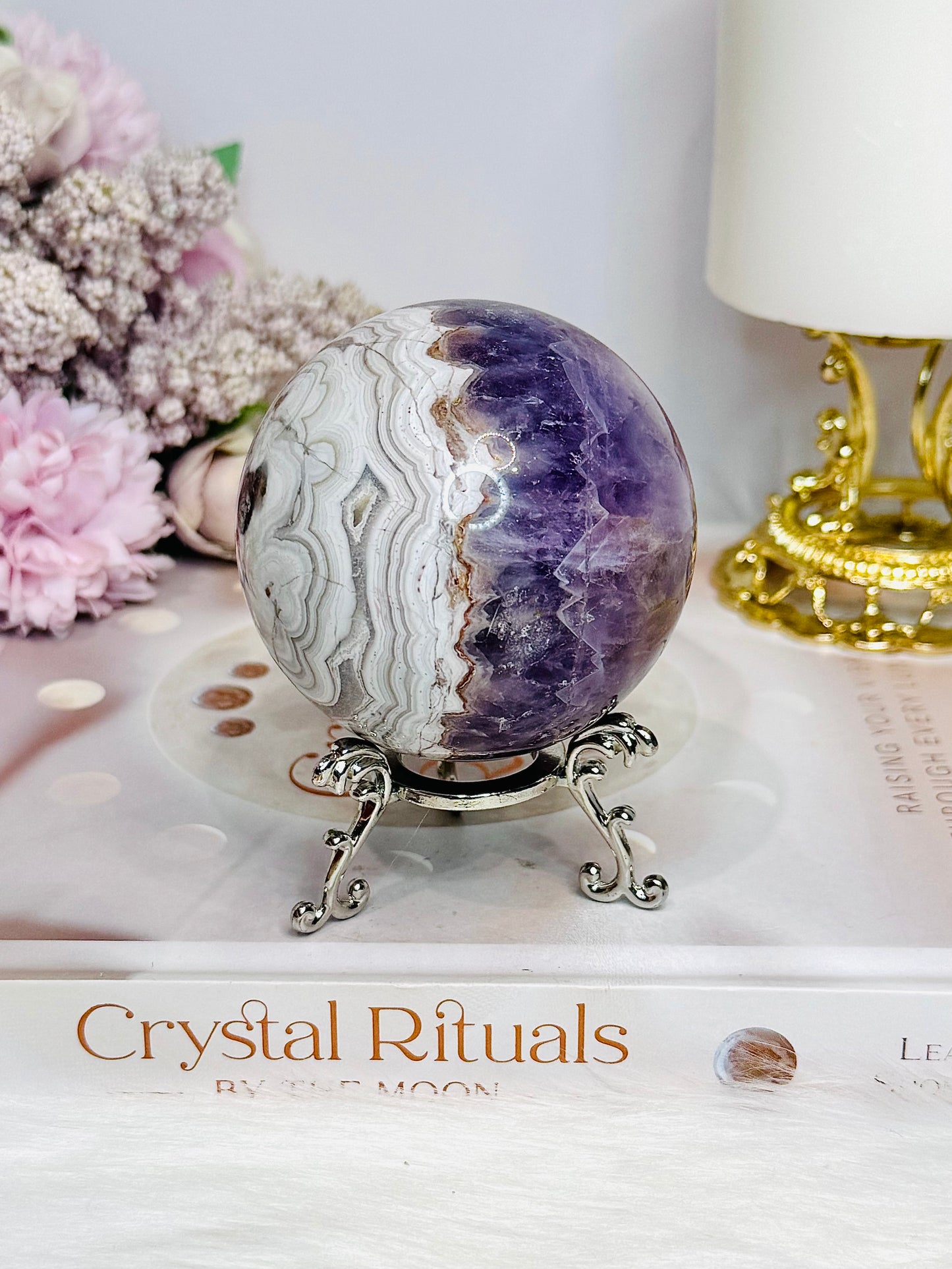 Large Crazy Lace Agate Sphere on Stand 378g