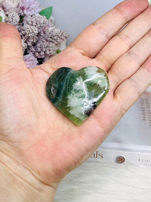 Green Feather Fluorite Heart 5cm