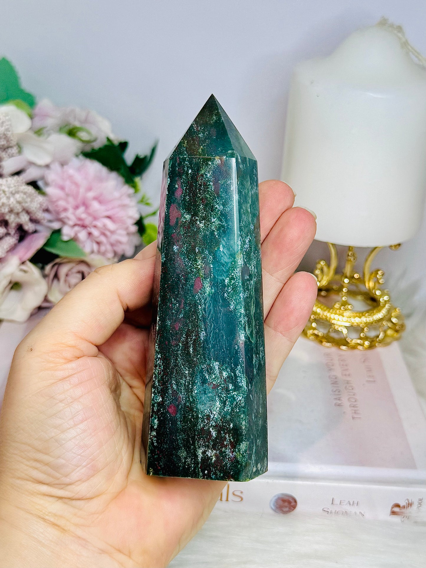 Ocean Jasper Green & Pink Tower 13cm