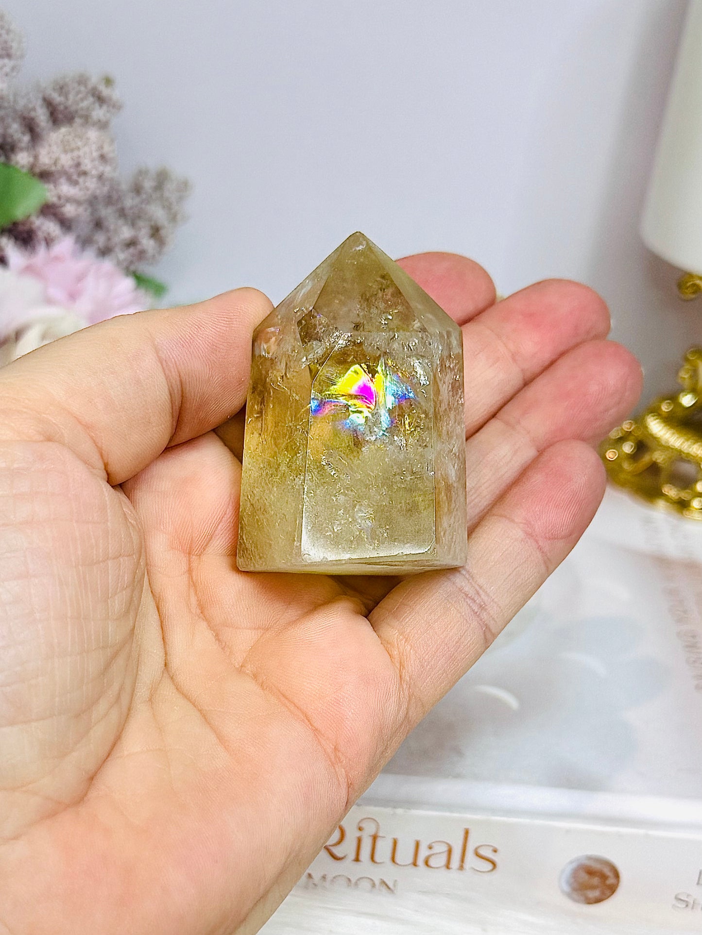 Citrine Tower with Rainbows 5cm