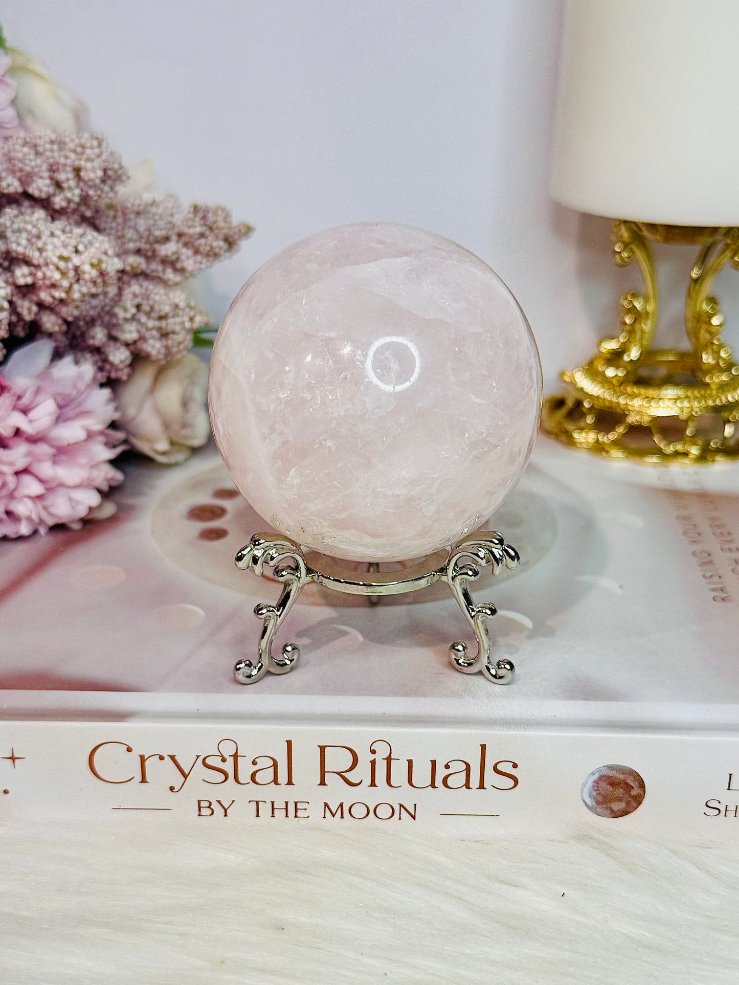 Natural Rose Quartz Sphere On Stand 302grams