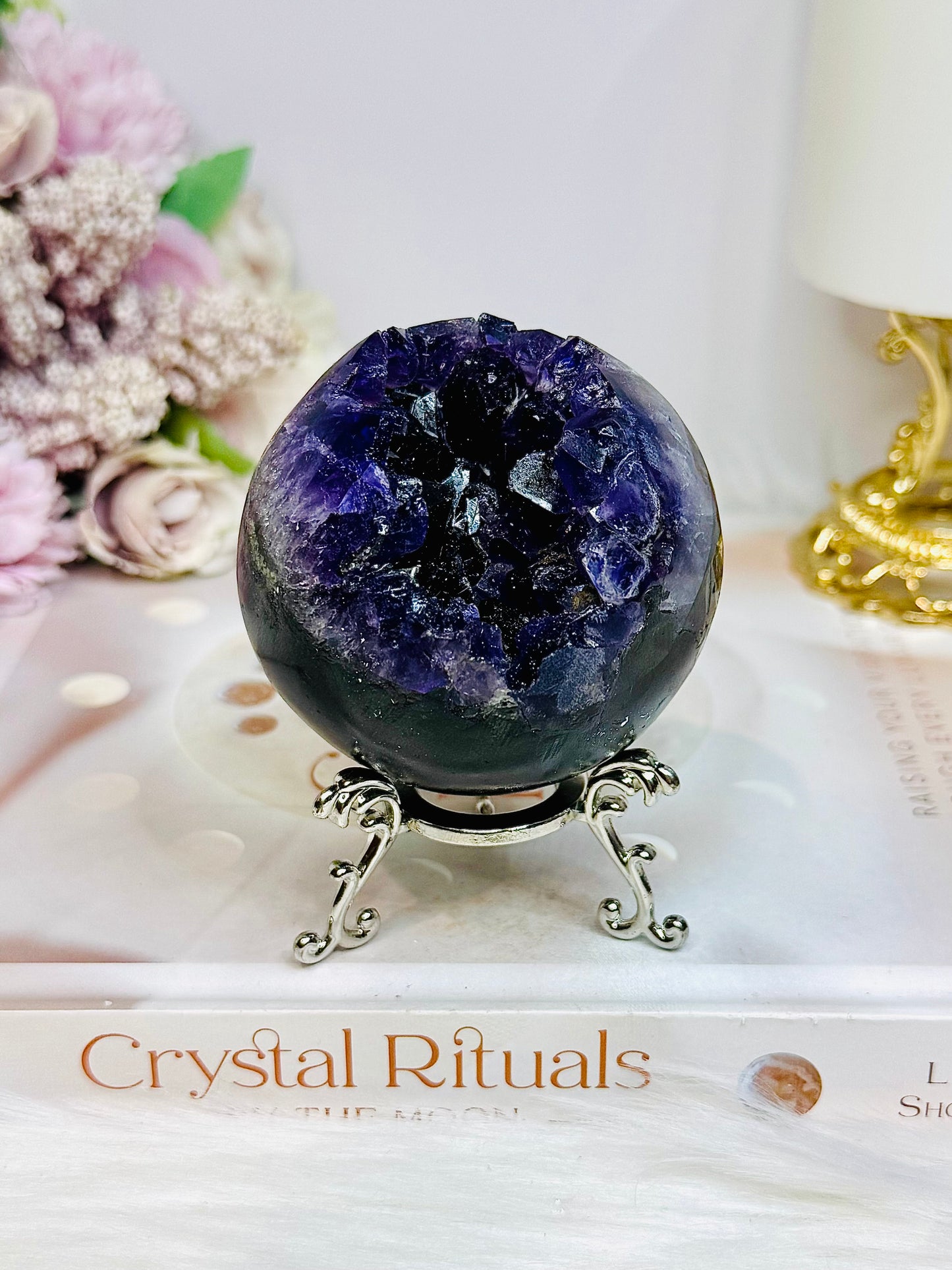 Large Druzy Amethyst Sphere on Stand 306g