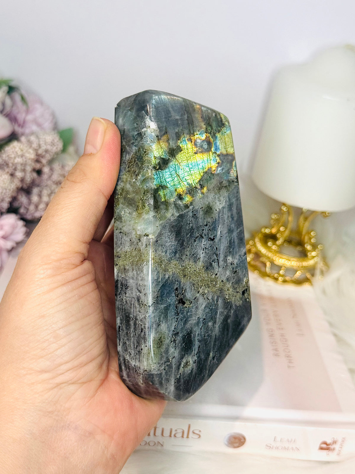 Labradorite Large Freeform 12.5cm 454g (this piece has been damaged in transit has dents on it) Reduced