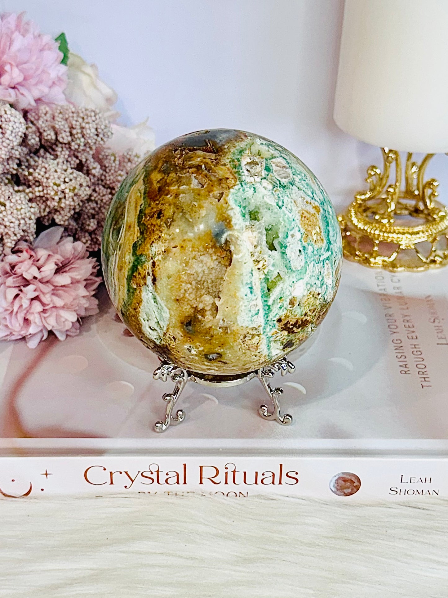 Huge Natural Glorious Variscite Sphere On Stand 802grams