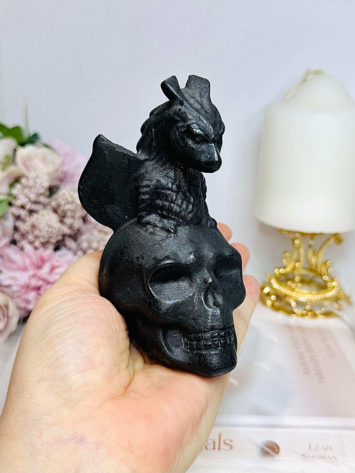 Shungite Carved Skull with Dragon 11cm
