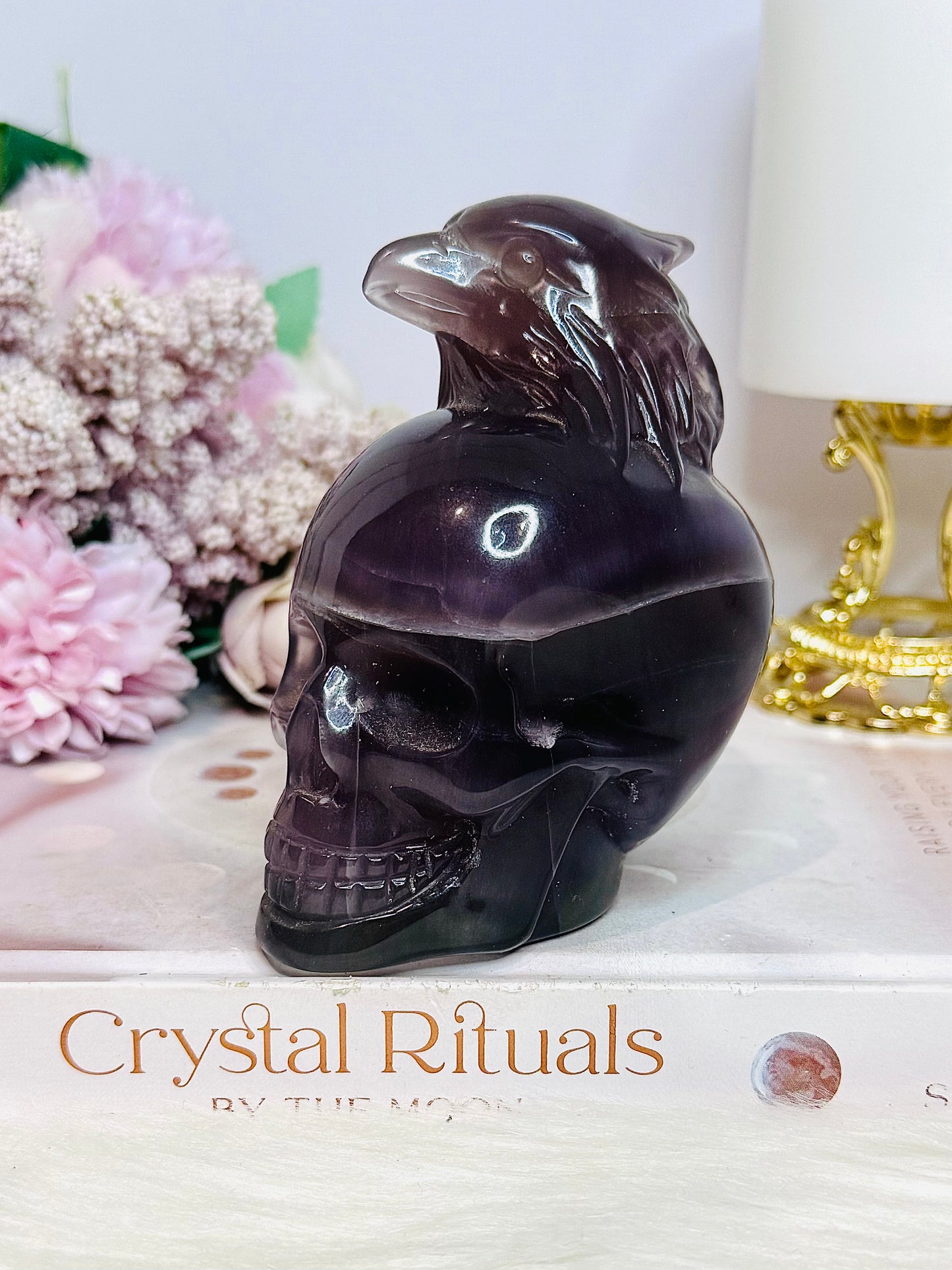 Large Deep Purple Skull with Eagle Carving 10cm 587g