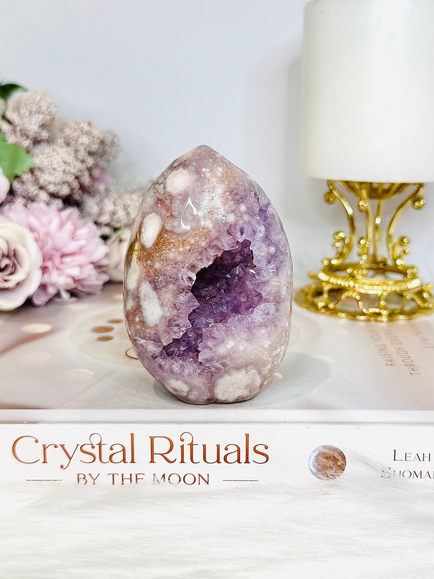 Pink Amethyst X Flower Agate Small Druzy Freeform 8.5cm 260g