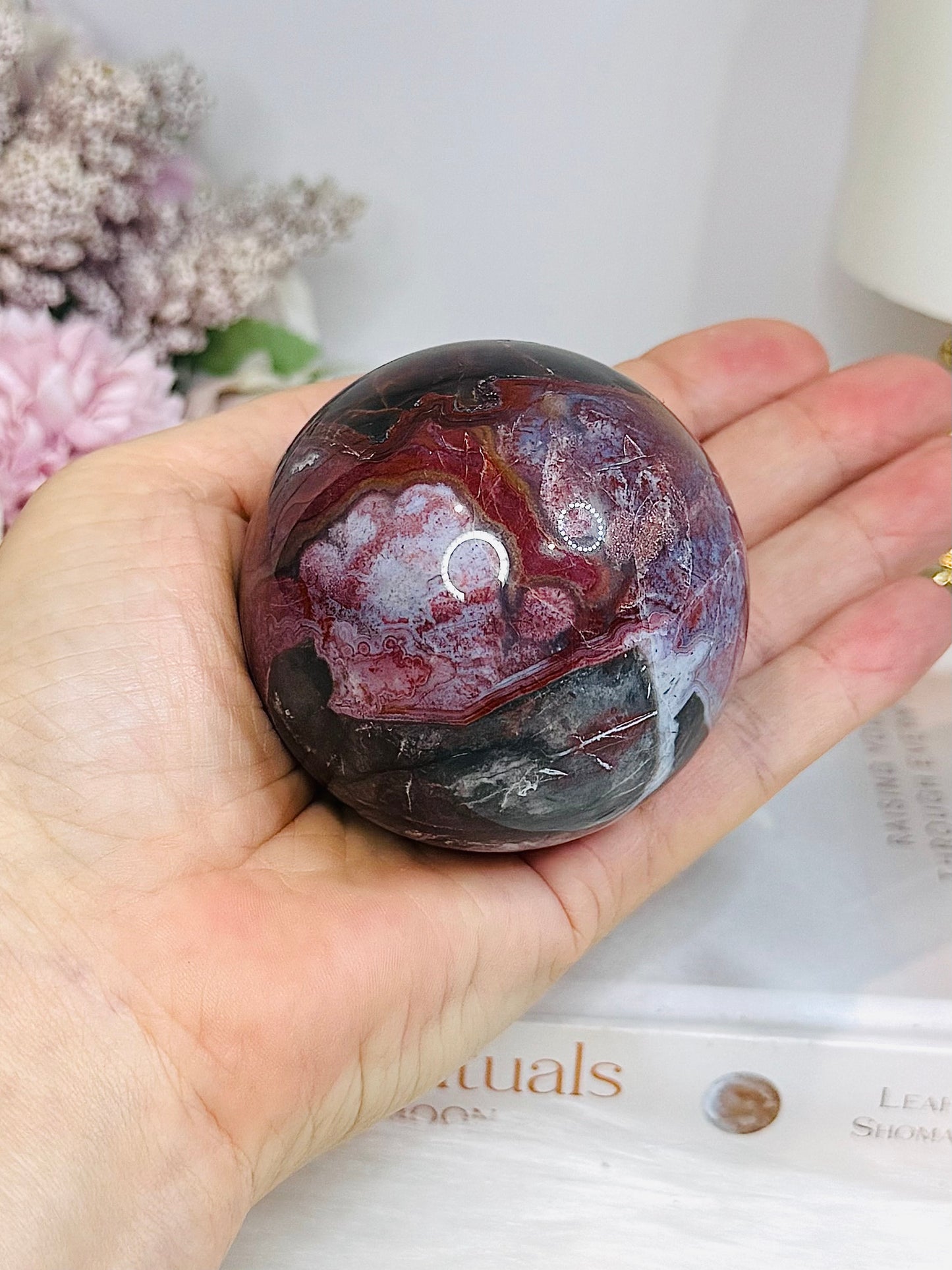 High Grade Mexican Lace Agate Sphere on Stand 334g for