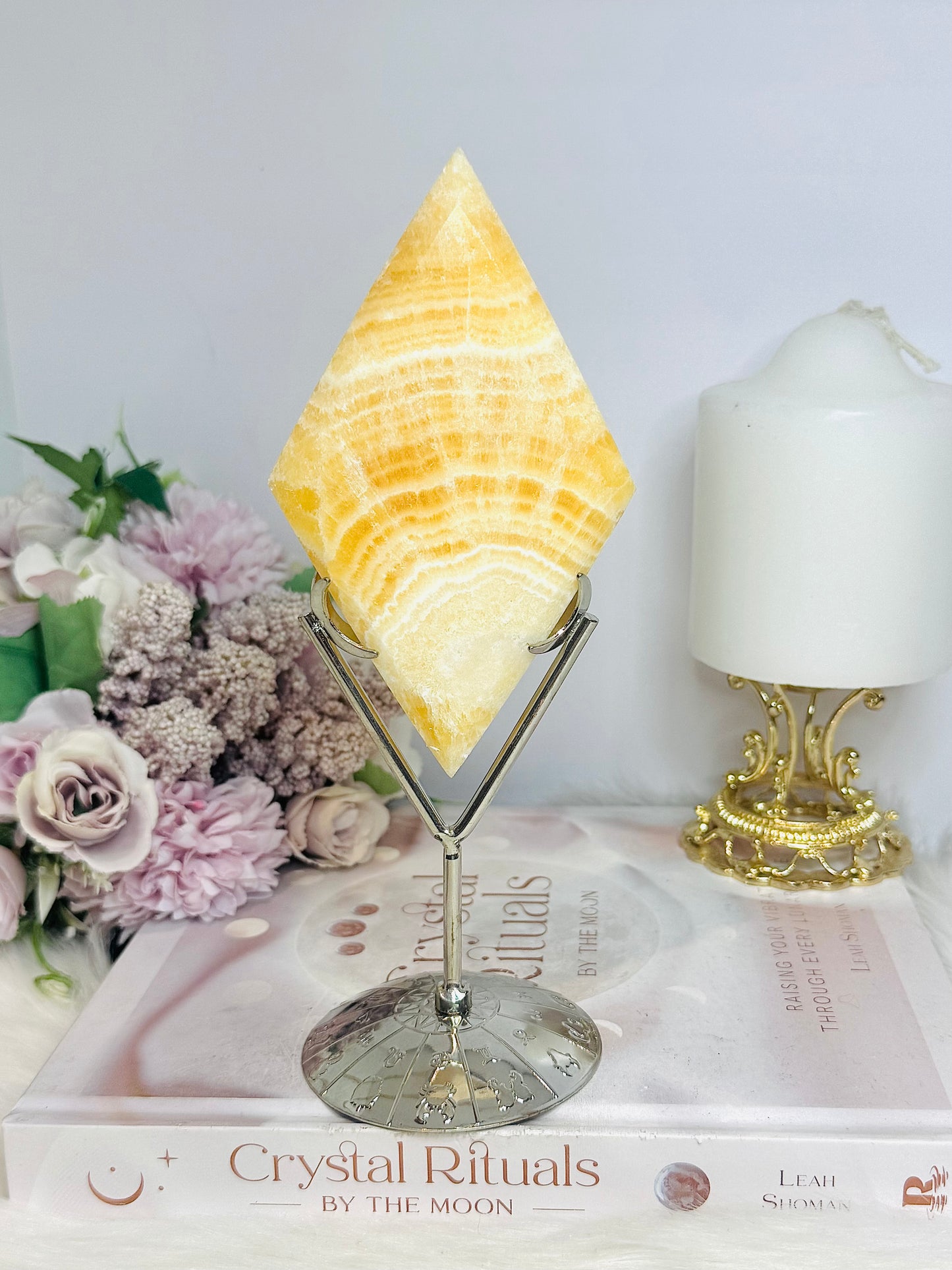 Orange Calcite Diamond On Stand 19.5cm