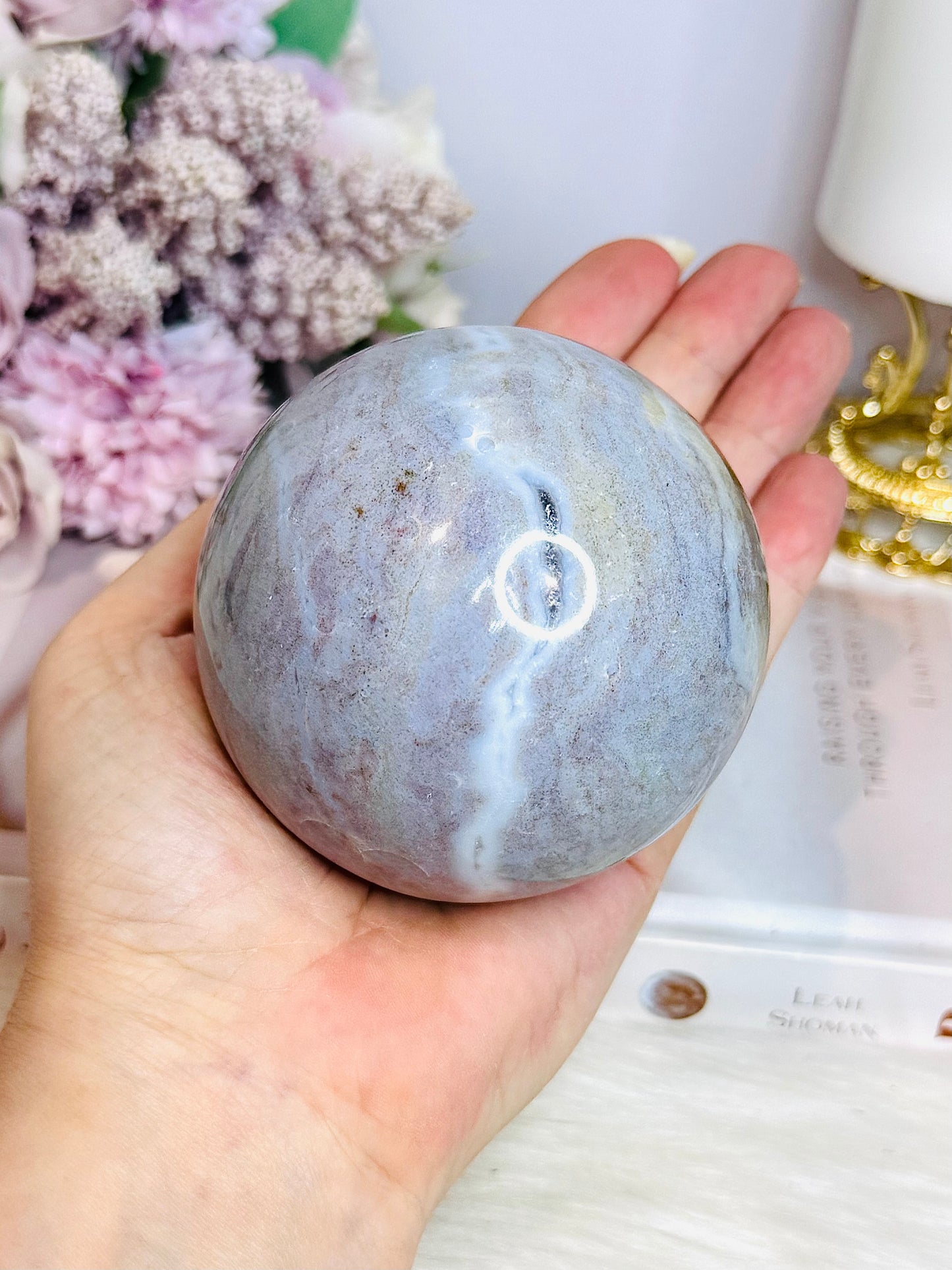 Large Ocean Jasper Sphere on Timber Stand 605g