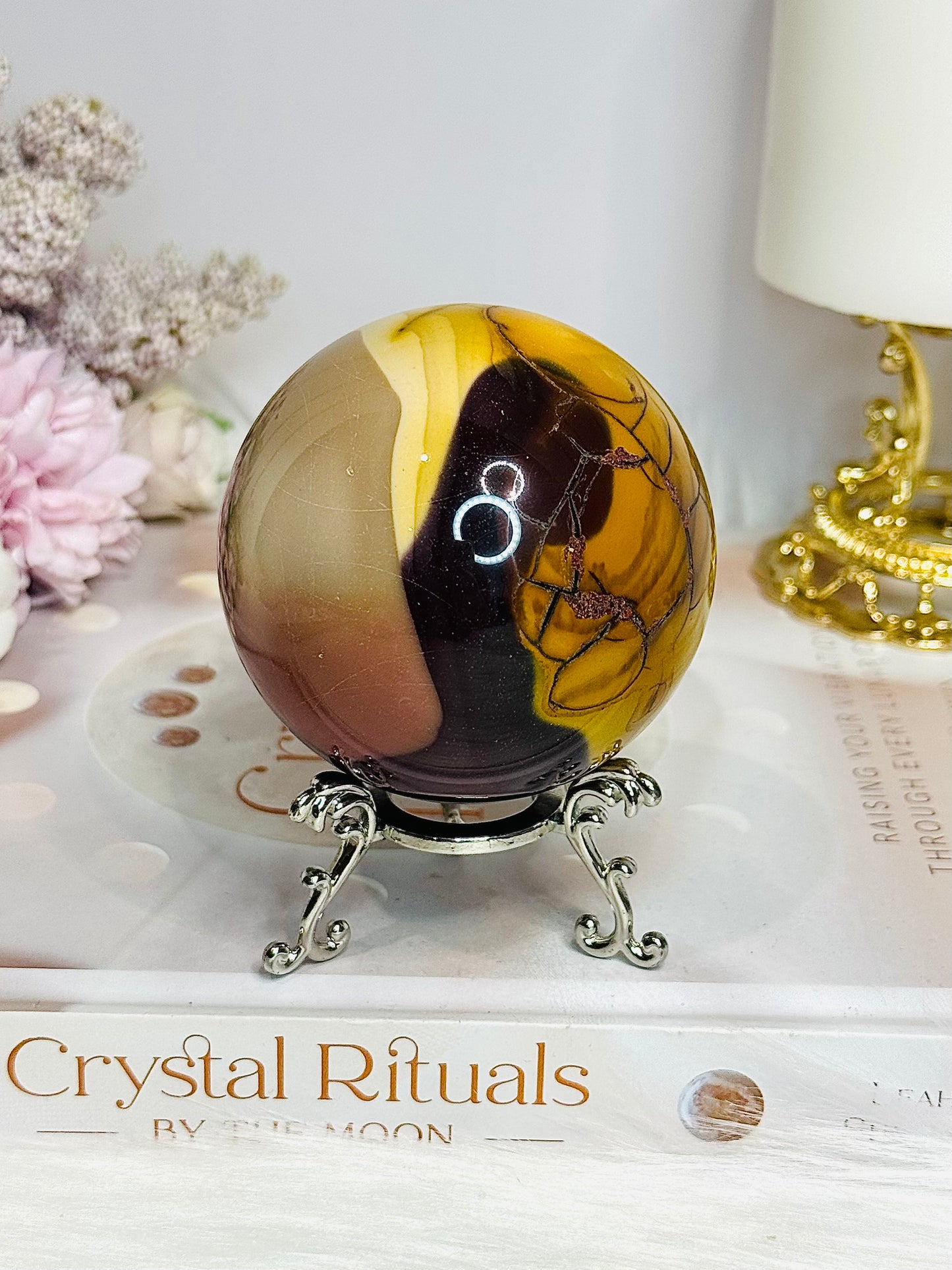Large Mookaite Jasper Sphere on Stand 392g