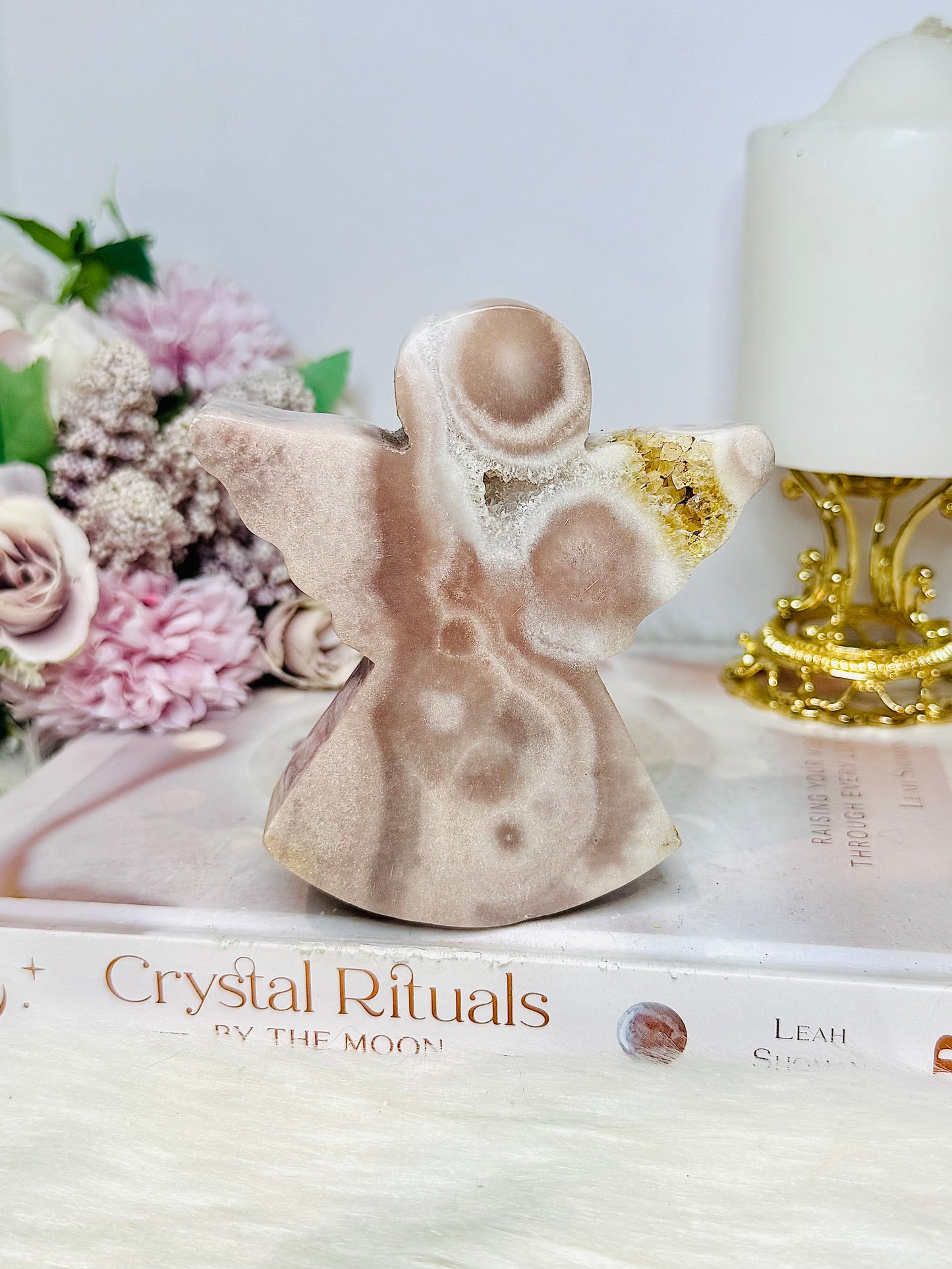 Chunky Pink Amethyst Druzy Carved Angel 10cm 341g