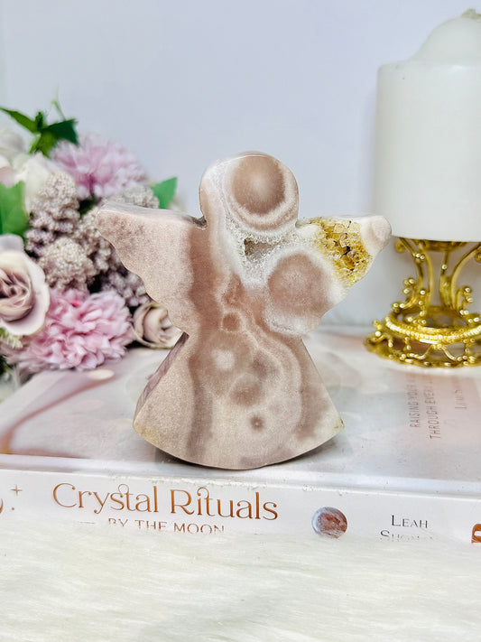 Chunky Pink Amethyst Druzy Carved Angel 10cm 341g