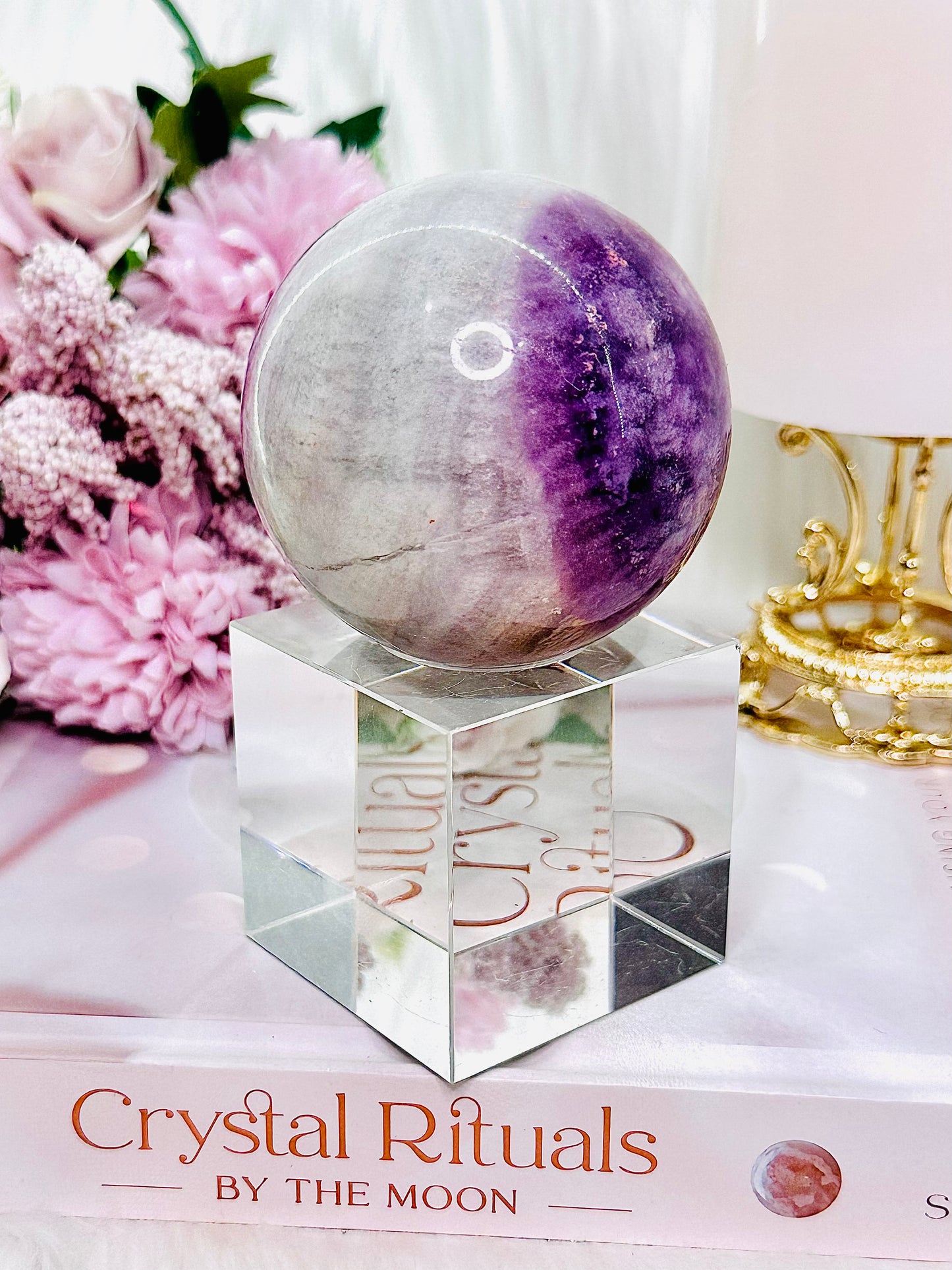 Gorgeous Purple Fluorite Sphere 421gram On Stand (Glass stand in pic is display only)