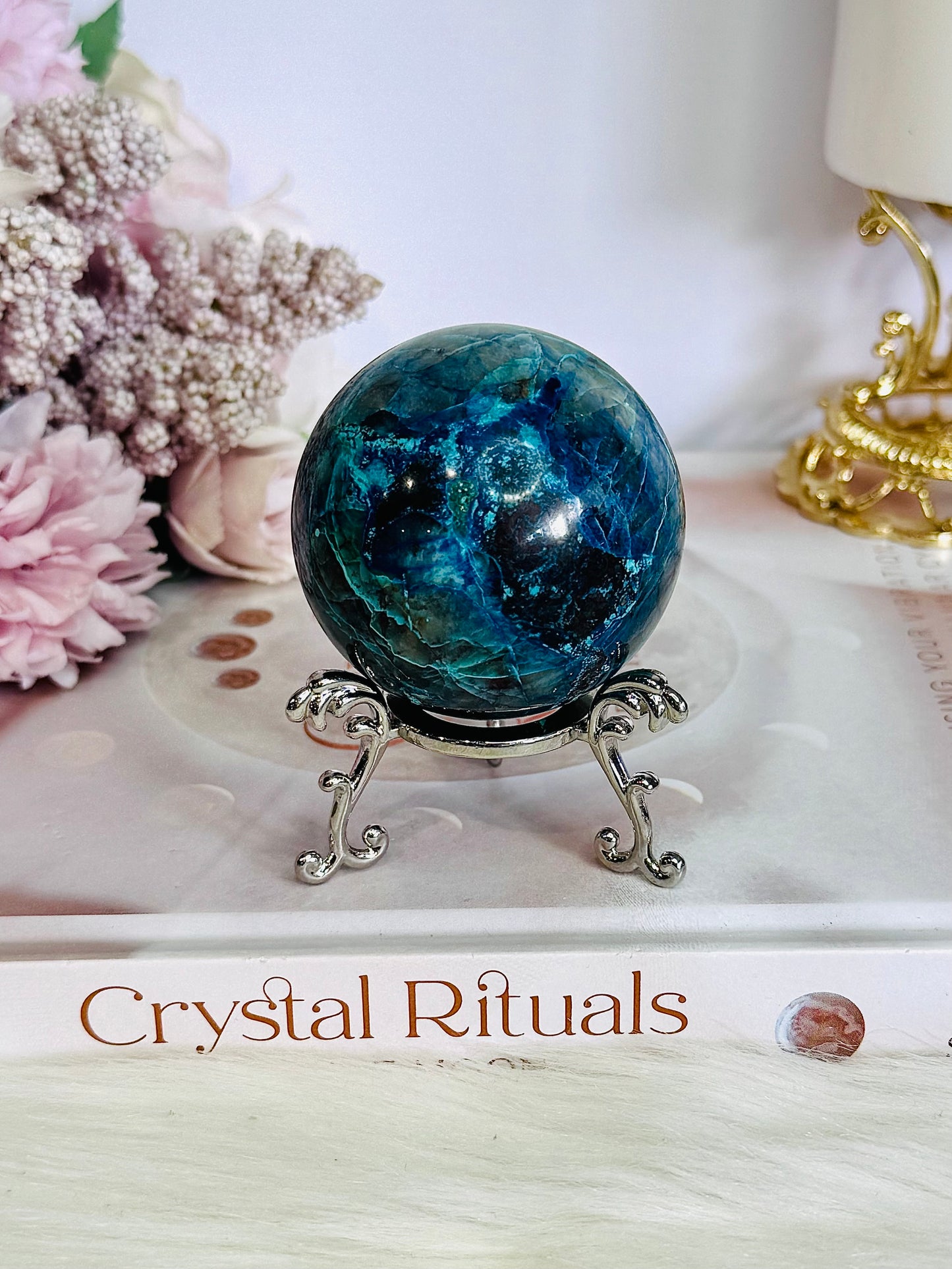 Absolutely Incredible High Grade Chrysocolla Sphere on Stand 198grams