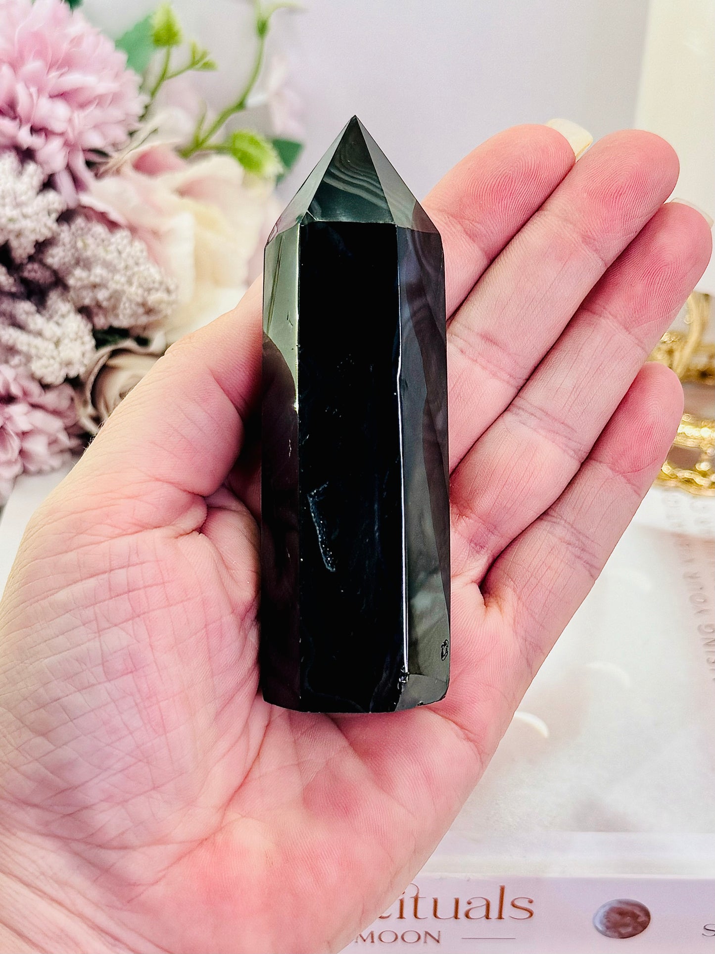 Beautiful Chunky 10cm Black Druzy Agate Tower