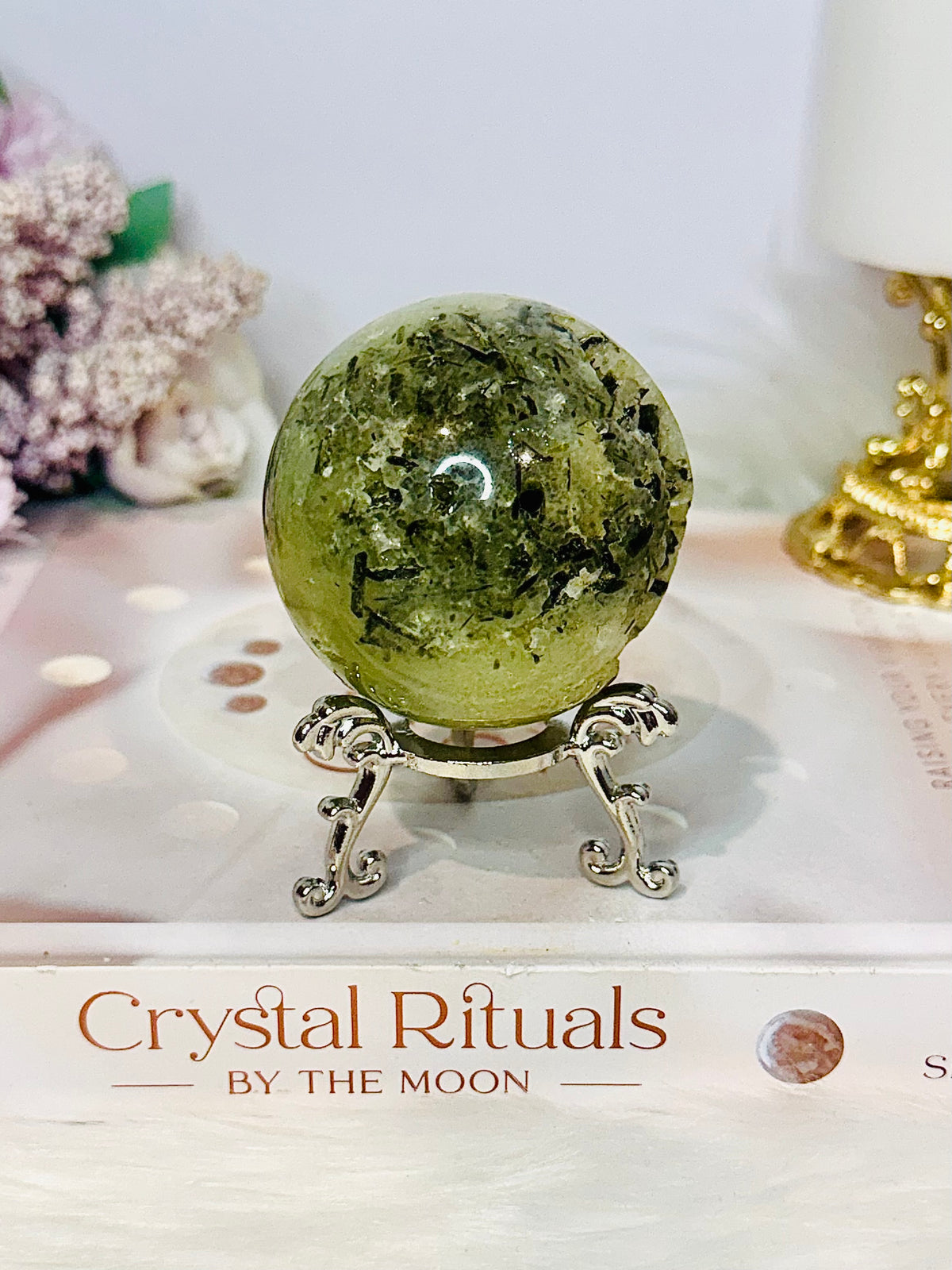 Druzy Prehnite Sphere on Stand 269g