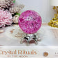 Pink Fire & Ice Crackle Quartz Sphere (dyed) On Stand 157g