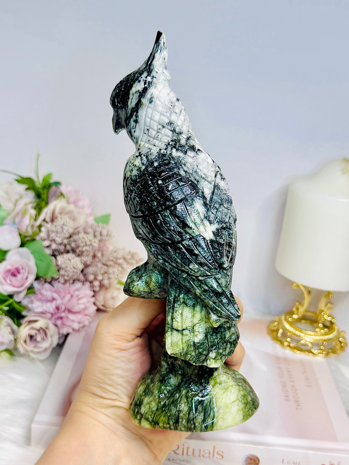 Large Chunky Jade Carved Parrot 20.5cm 770g