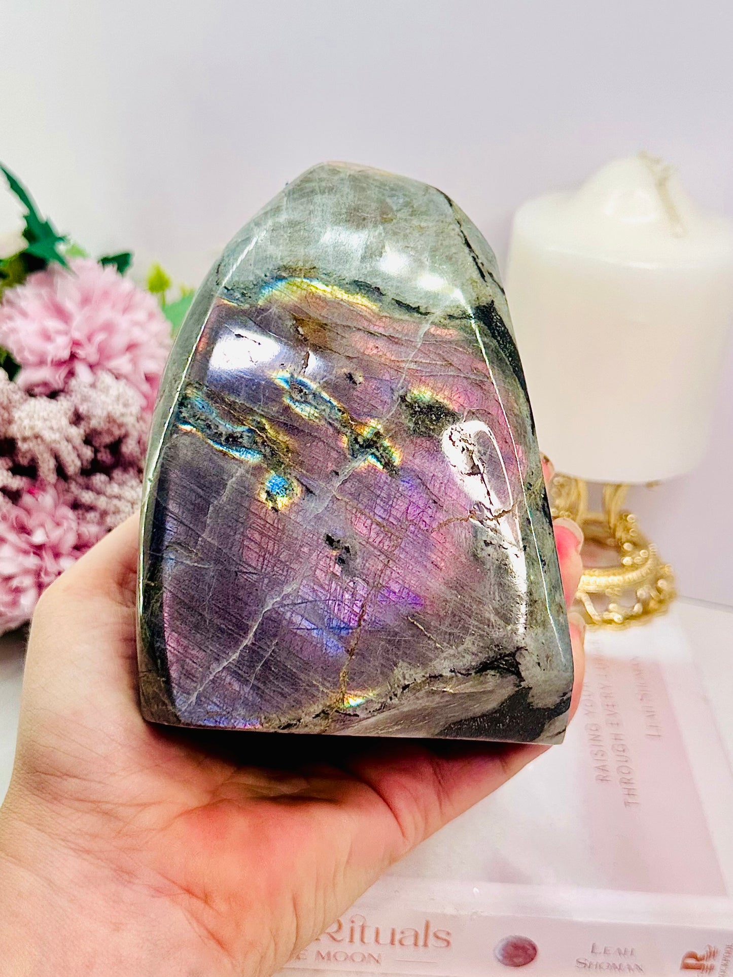 WOW!!!!!! Classy & Absolutely Fabulous Large 14.5cm 1.43KG Labradorite Polished Freeform with Stunning Purple Flash Truly Gorgeous