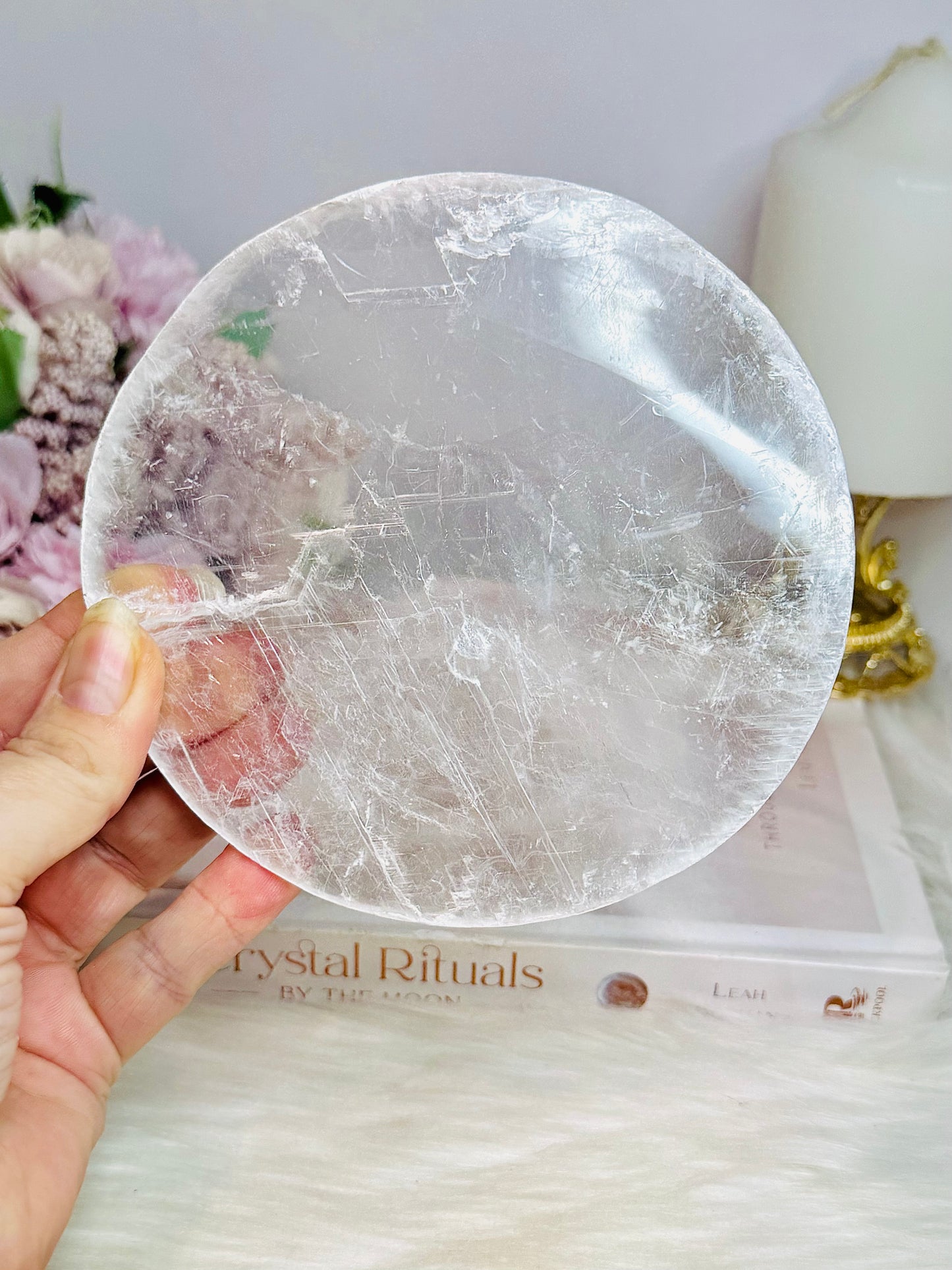 Natural Selenite Round Charging Slab 13cm